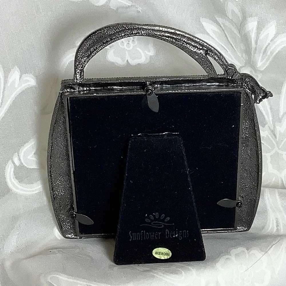 Black Enamel Purse Photo Frame  Sunflower Designs Faux Gem 3
